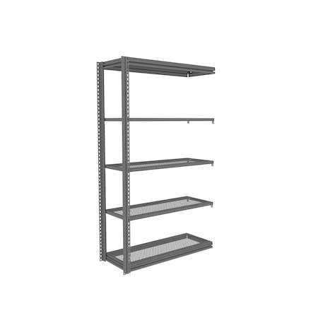 Tennsco Z-Line Shelving W/ Five Perf. Shlvs, Boltless, 48"Wx18"Dx84"H, Add-On, Gry ZM7-4818A-5PD-MGY